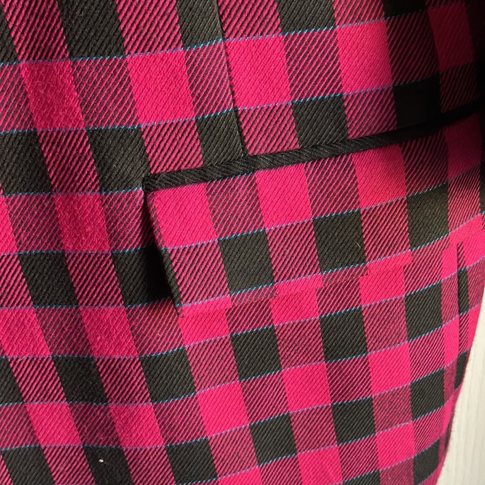 VTG 90s Hot Pink & Black Checkered Print Blazer Size 12 - Picture 4 of 8